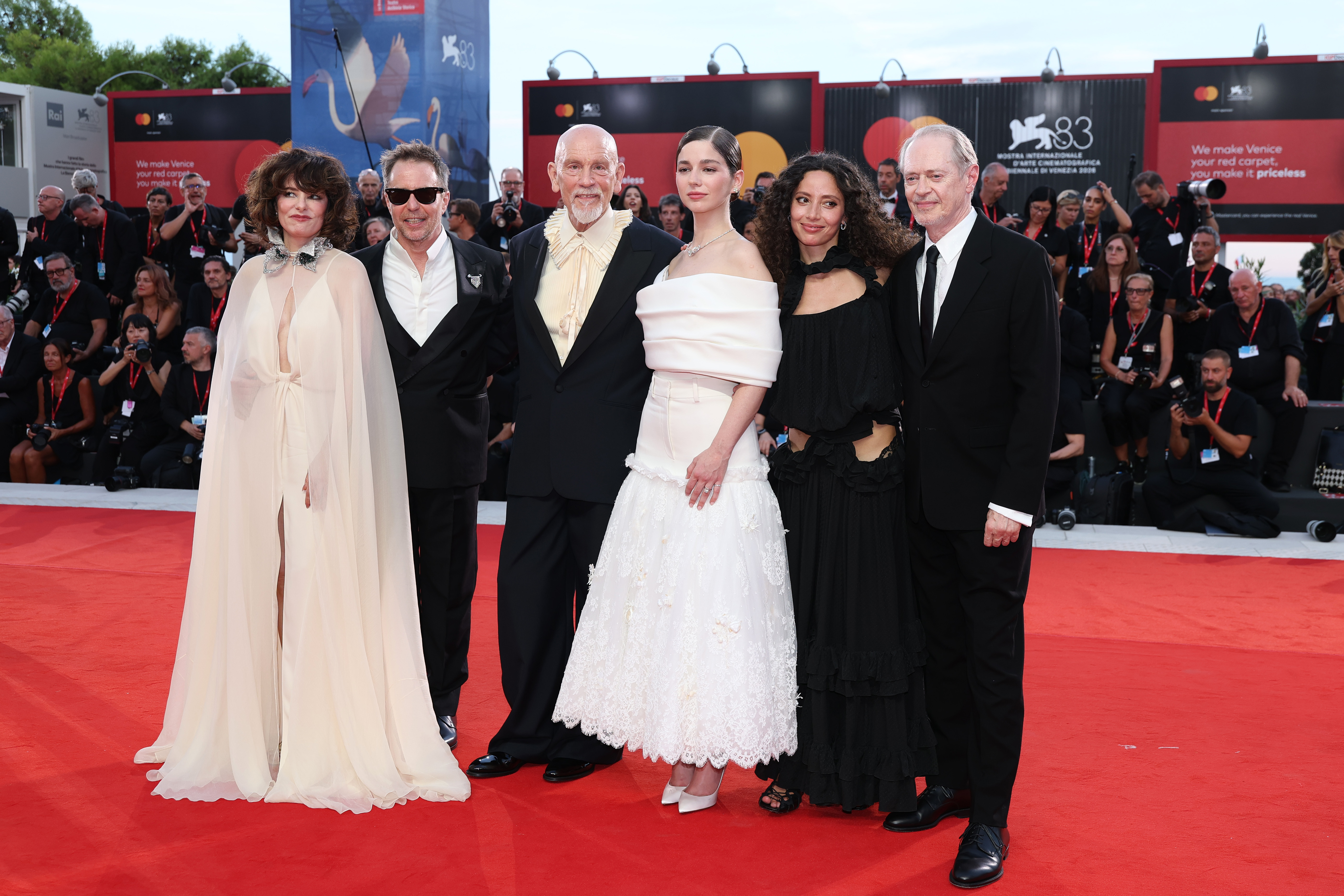 Parker Posey, Sam Rockwell, John Malkovich, Mariana Di Girolamo, Ailín Salas and Steve Buscemi attend the "Wild Horse Nine" screening during the 83rd Venice International Film Festival | Source: Getty Images