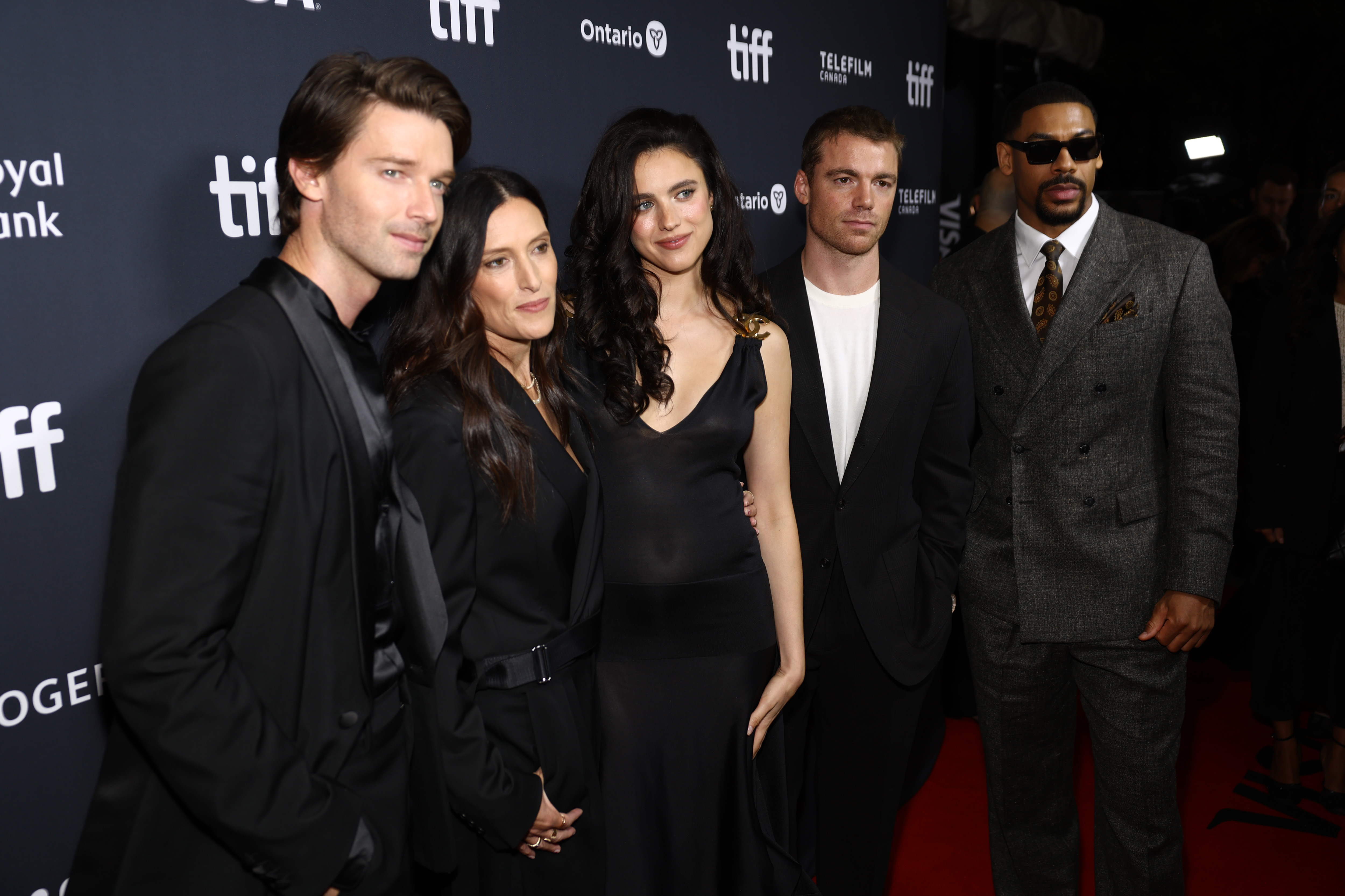 Patrick Schwarzenegger, Rachel Morrison, Margaret Qualley, Gabriel Basso, and Aaron Pierre attend the premiere of "Love of Your Life" during the 2026 Toronto International Film Festival | Source: Getty Images